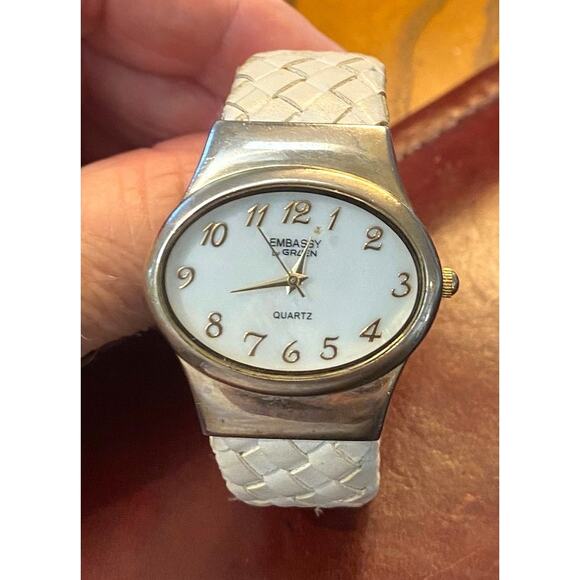 Women's Embassy by Gruen Bangle WatchSilver Tone with White Leather Wrapped Band - Picture 3 of 4